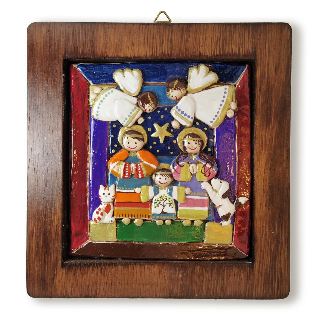 PRESEPE CON GATTINO E CAGNOLINO con cornice